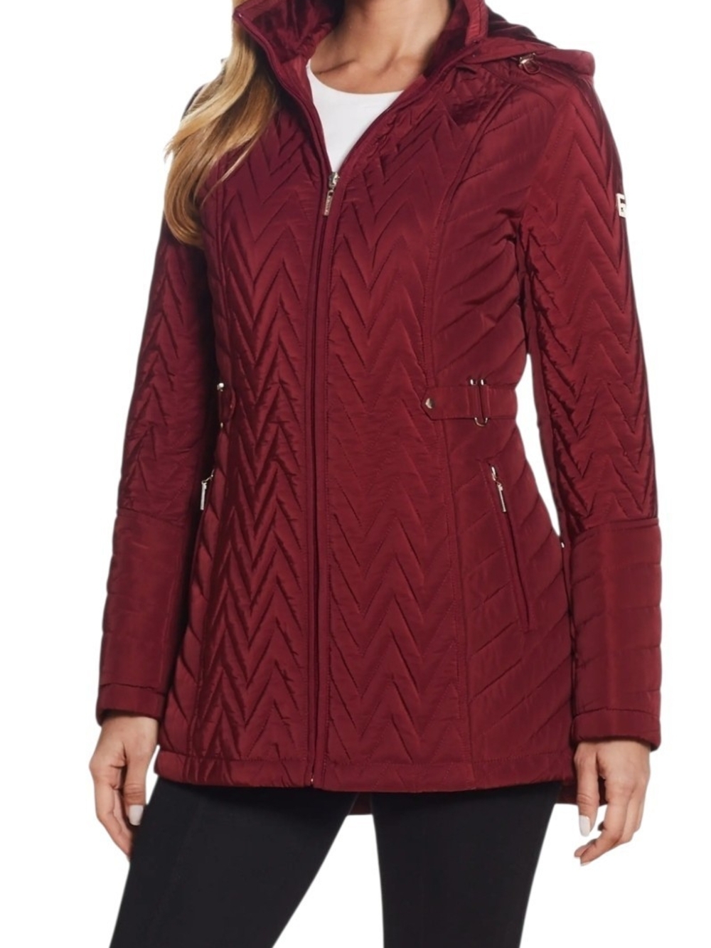 Gallery New York Women's Red Burgandy Hooded Quilted Coat Small New W/tags